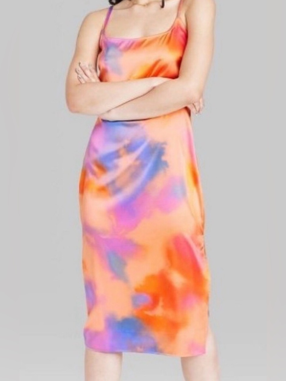 Wild Fable Silky soft Orang Dress Sleevless Multi Color Ombré Maxi Shift Size XL